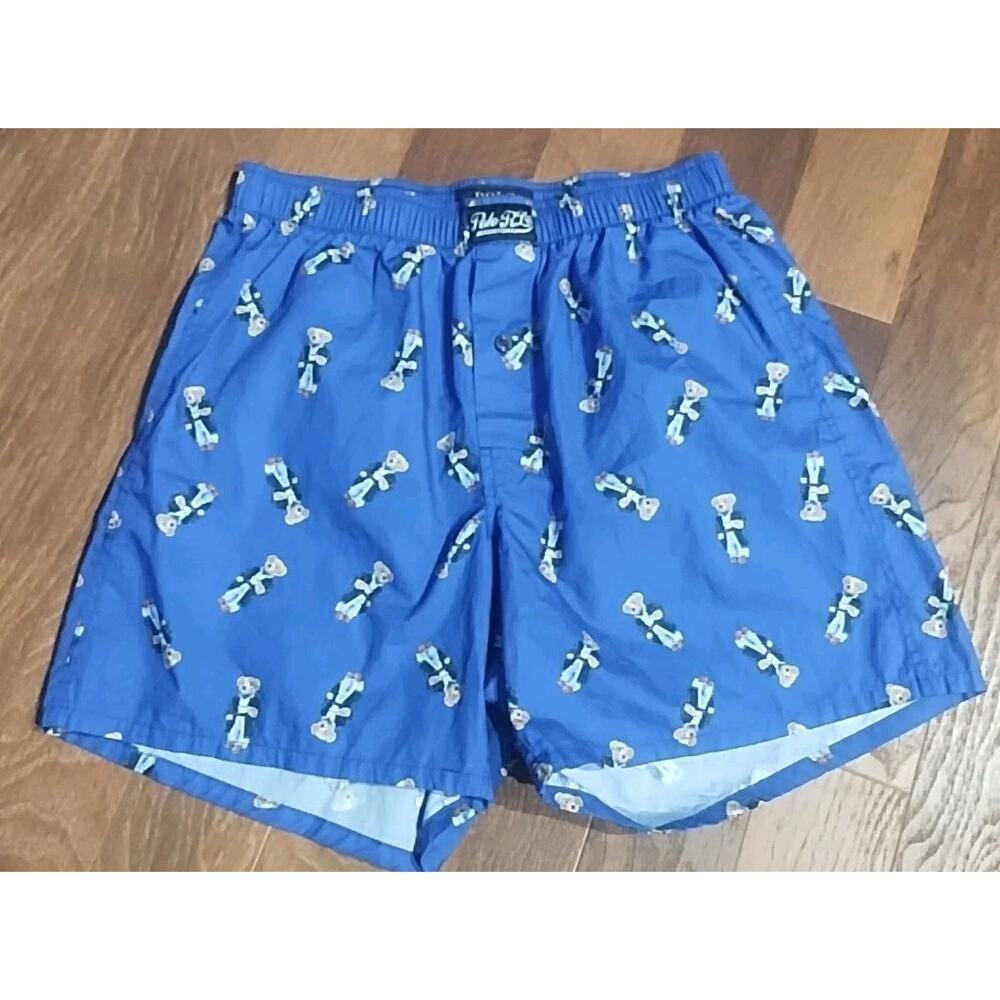 Polo Ralph Lauren Mens Bear Boxer Lounge Shorts Underwear Blue S Small Cotton